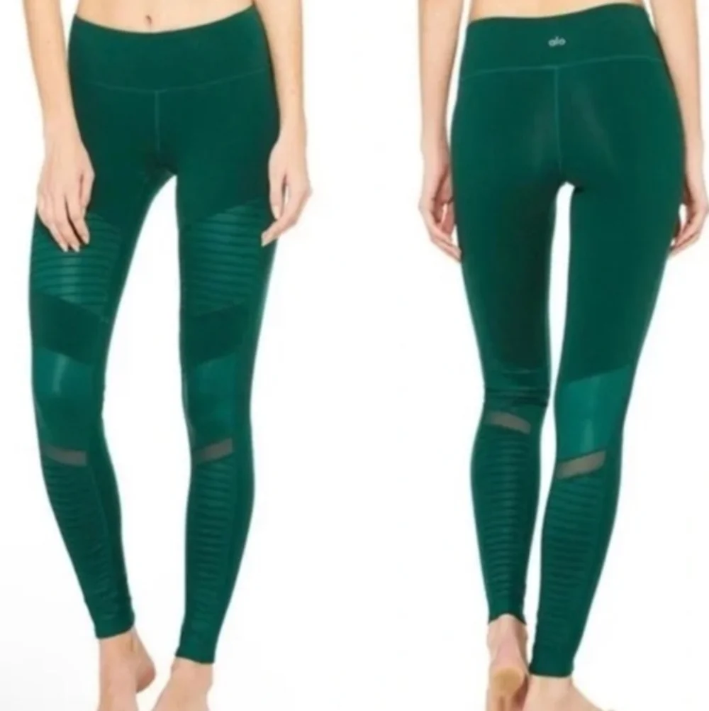 ALO Yoga High Waist Moto Leggings Evermint Green LARGE